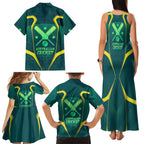 Australian Cricket Family Matching Tank Maxi Dress and Hawaiian Shirt Dark Green Halftone Tech Graphic - Southern Cross Stars