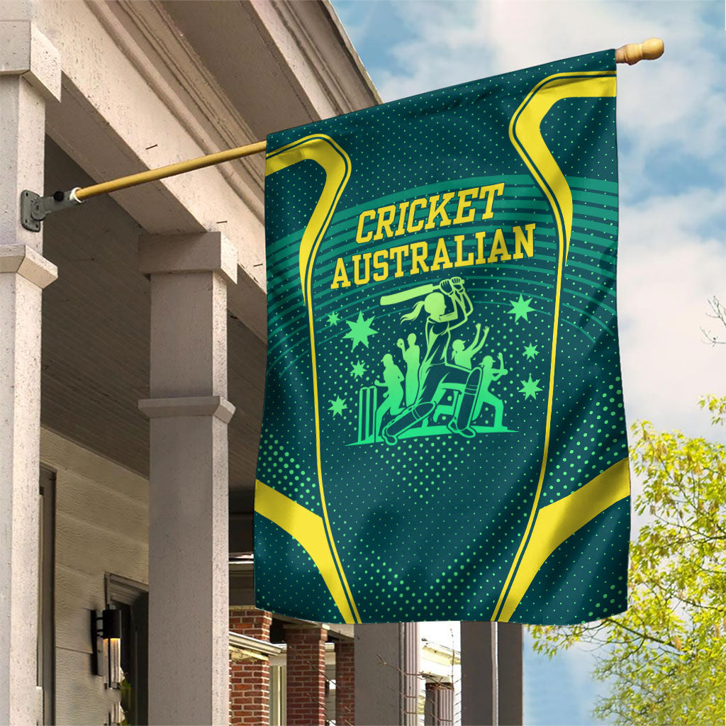 Australian Cricket Garden Flag Dark Green Halftone Tech Graphic - Southern Cross Stars