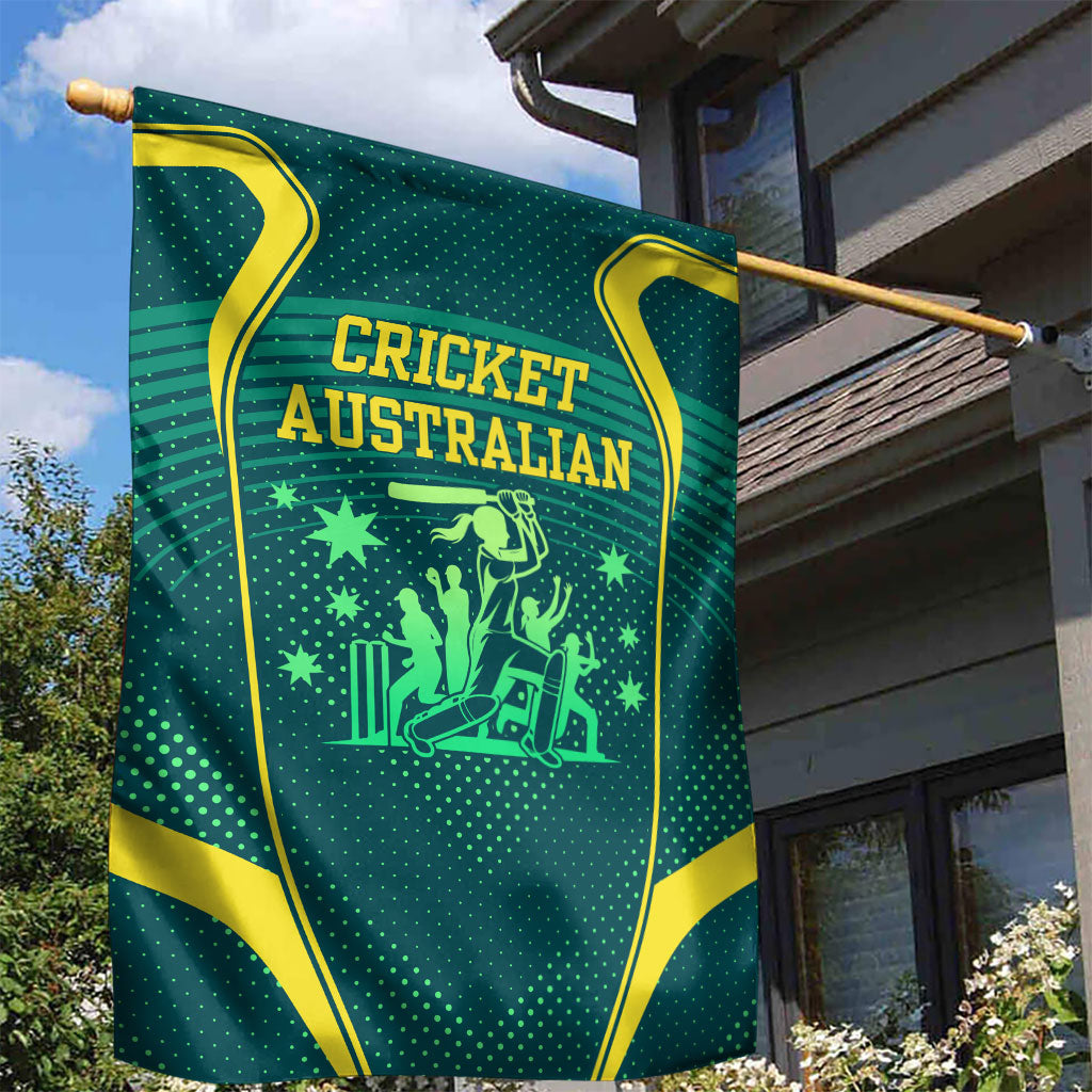 Australian Cricket Garden Flag Dark Green Halftone Tech Graphic - Southern Cross Stars