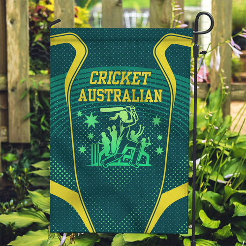 Australian Cricket Garden Flag Dark Green Halftone Tech Graphic - Southern Cross Stars