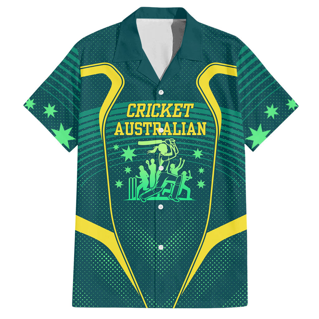 Australian Cricket Hawaiian Shirt Dark Green Halftone Tech Graphic - Southern Cross Stars