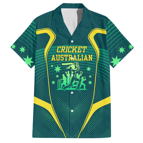 Australian Cricket Hawaiian Shirt Dark Green Halftone Tech Graphic - Southern Cross Stars