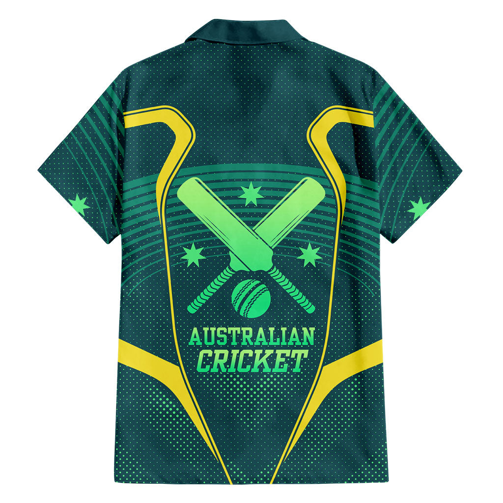 Australian Cricket Hawaiian Shirt Dark Green Halftone Tech Graphic - Southern Cross Stars