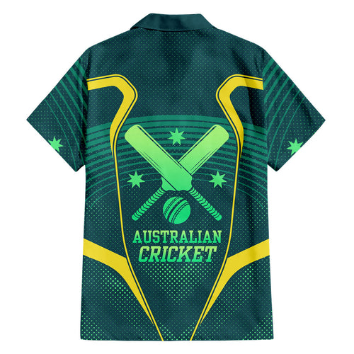 Australian Cricket Hawaiian Shirt Dark Green Halftone Tech Graphic - Southern Cross Stars