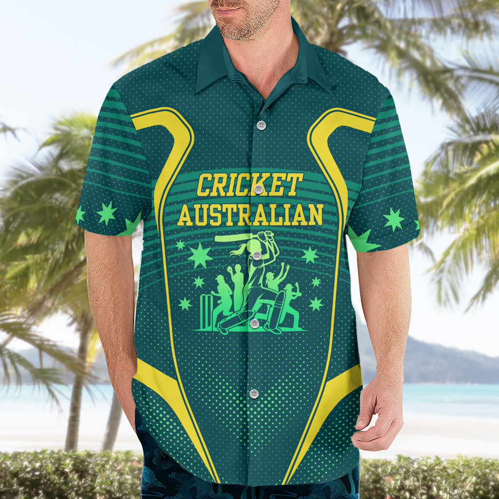 Australian Cricket Hawaiian Shirt Dark Green Halftone Tech Graphic - Southern Cross Stars