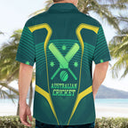 Australian Cricket Hawaiian Shirt Dark Green Halftone Tech Graphic - Southern Cross Stars
