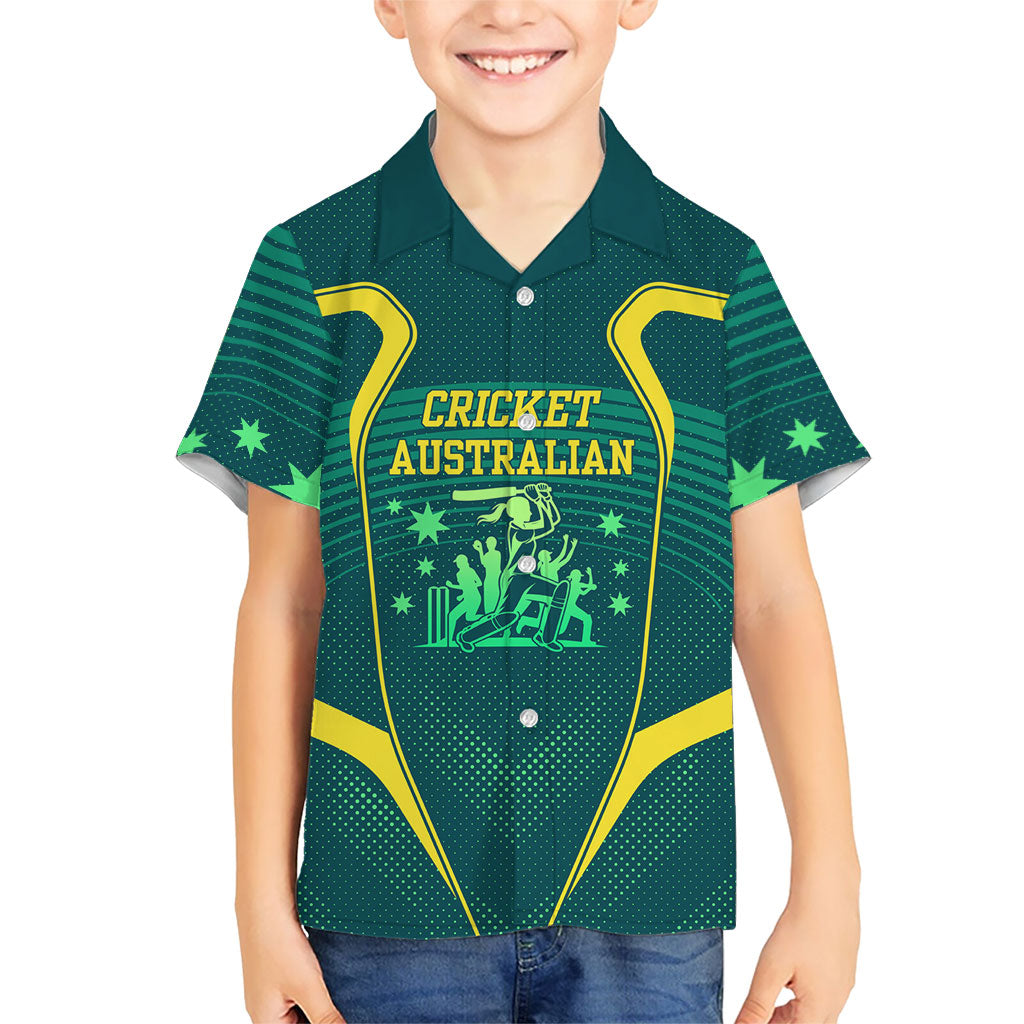 Australian Cricket Hawaiian Shirt Dark Green Halftone Tech Graphic - Southern Cross Stars