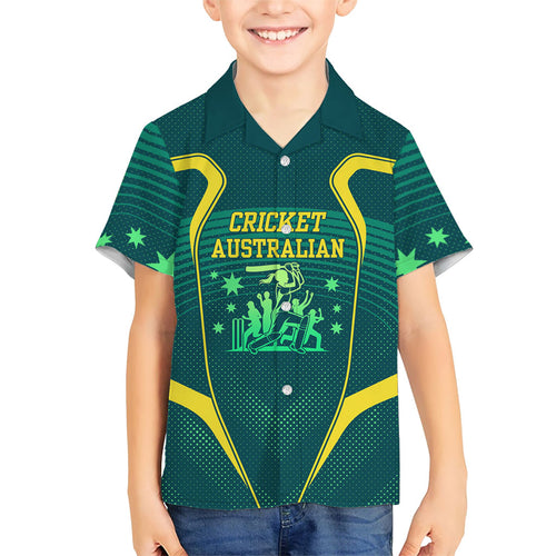 Australian Cricket Hawaiian Shirt Dark Green Halftone Tech Graphic - Southern Cross Stars
