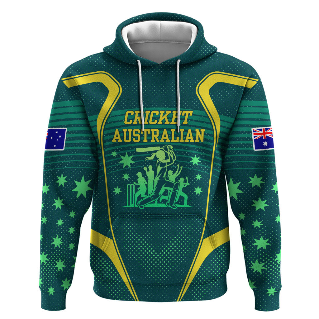 Australian Cricket Hoodie Dark Green Halftone Tech Graphic - Southern Cross Stars