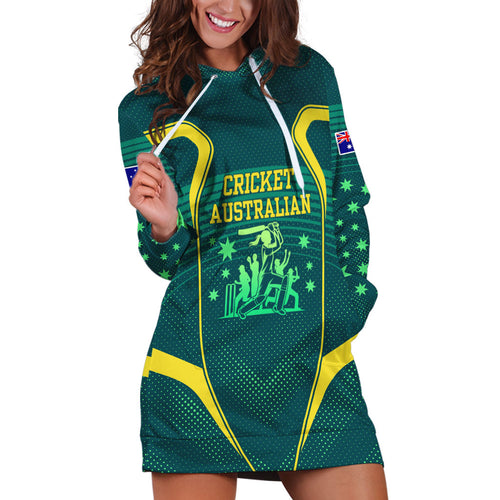 Australian Cricket Hoodie Dress Dark Green Halftone Tech Graphic - Southern Cross Stars