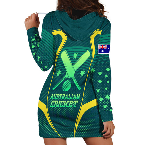 Australian Cricket Hoodie Dress Dark Green Halftone Tech Graphic - Southern Cross Stars