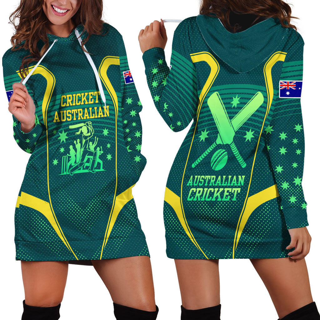 Australian Cricket Hoodie Dress Dark Green Halftone Tech Graphic - Southern Cross Stars