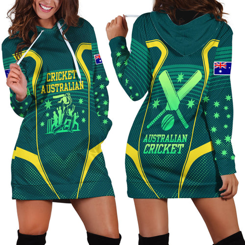Australian Cricket Hoodie Dress Dark Green Halftone Tech Graphic - Southern Cross Stars