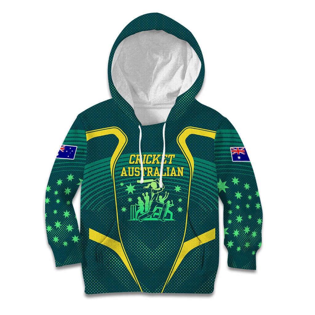 Australian Cricket Kid Hoodie Dark Green Halftone Tech Graphic - Southern Cross Stars