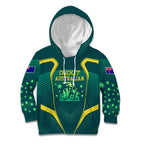 Australian Cricket Kid Hoodie Dark Green Halftone Tech Graphic - Southern Cross Stars