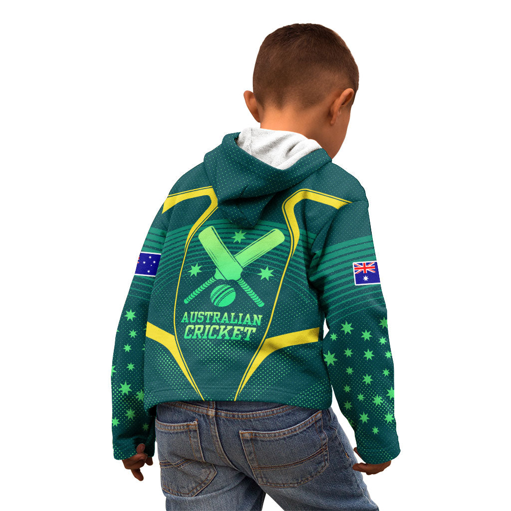 Australian Cricket Kid Hoodie Dark Green Halftone Tech Graphic - Southern Cross Stars