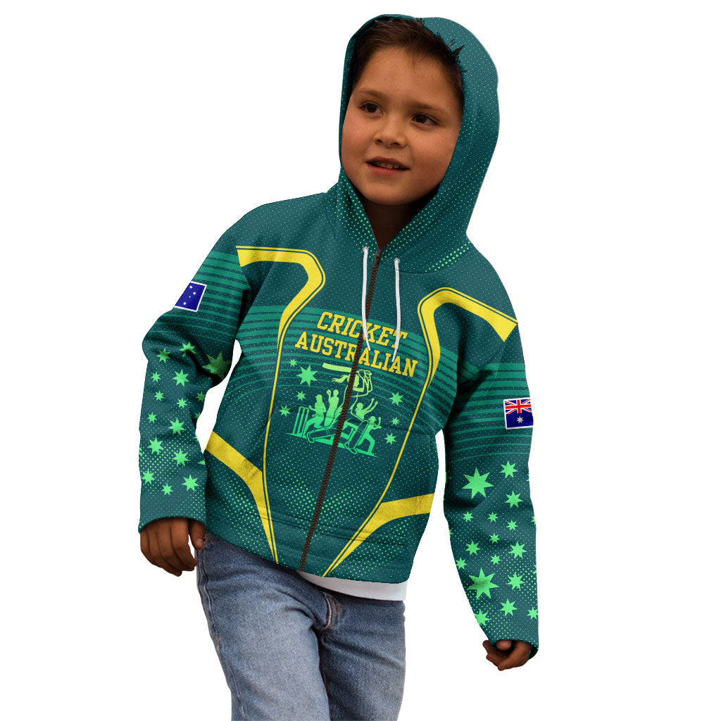 Australian Cricket Kid Hoodie Dark Green Halftone Tech Graphic - Southern Cross Stars