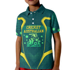 Australian Cricket Kid Polo Shirt Dark Green Halftone Tech Graphic - Southern Cross Stars