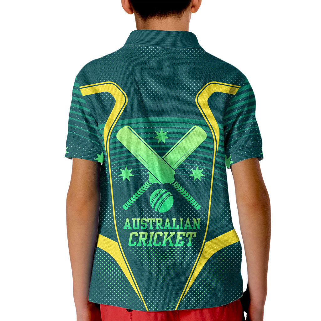 Australian Cricket Kid Polo Shirt Dark Green Halftone Tech Graphic - Southern Cross Stars