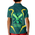 Australian Cricket Kid Polo Shirt Dark Green Halftone Tech Graphic - Southern Cross Stars