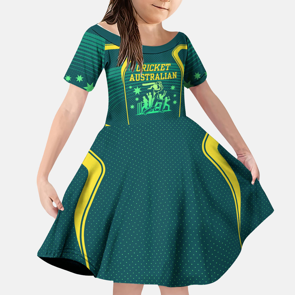 Australian Cricket Kid Short Sleeve Dress Dark Green Halftone Tech Graphic - Southern Cross Stars