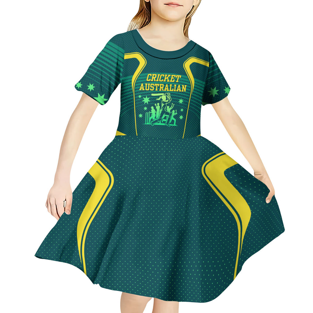 Australian Cricket Kid Short Sleeve Dress Dark Green Halftone Tech Graphic - Southern Cross Stars
