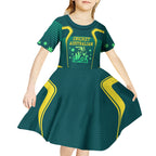 Australian Cricket Kid Short Sleeve Dress Dark Green Halftone Tech Graphic - Southern Cross Stars