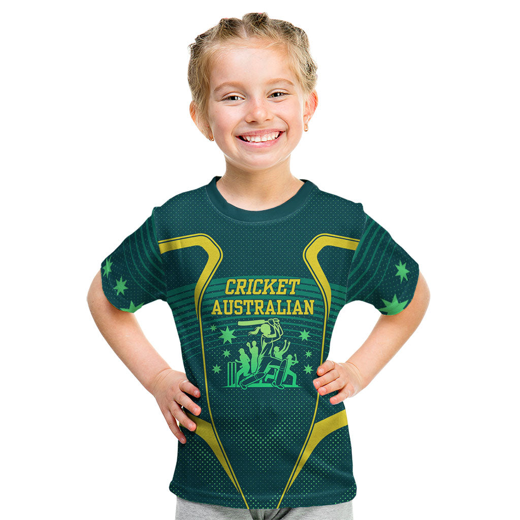 Australian Cricket Kid T Shirt Dark Green Halftone Tech Graphic - Southern Cross Stars
