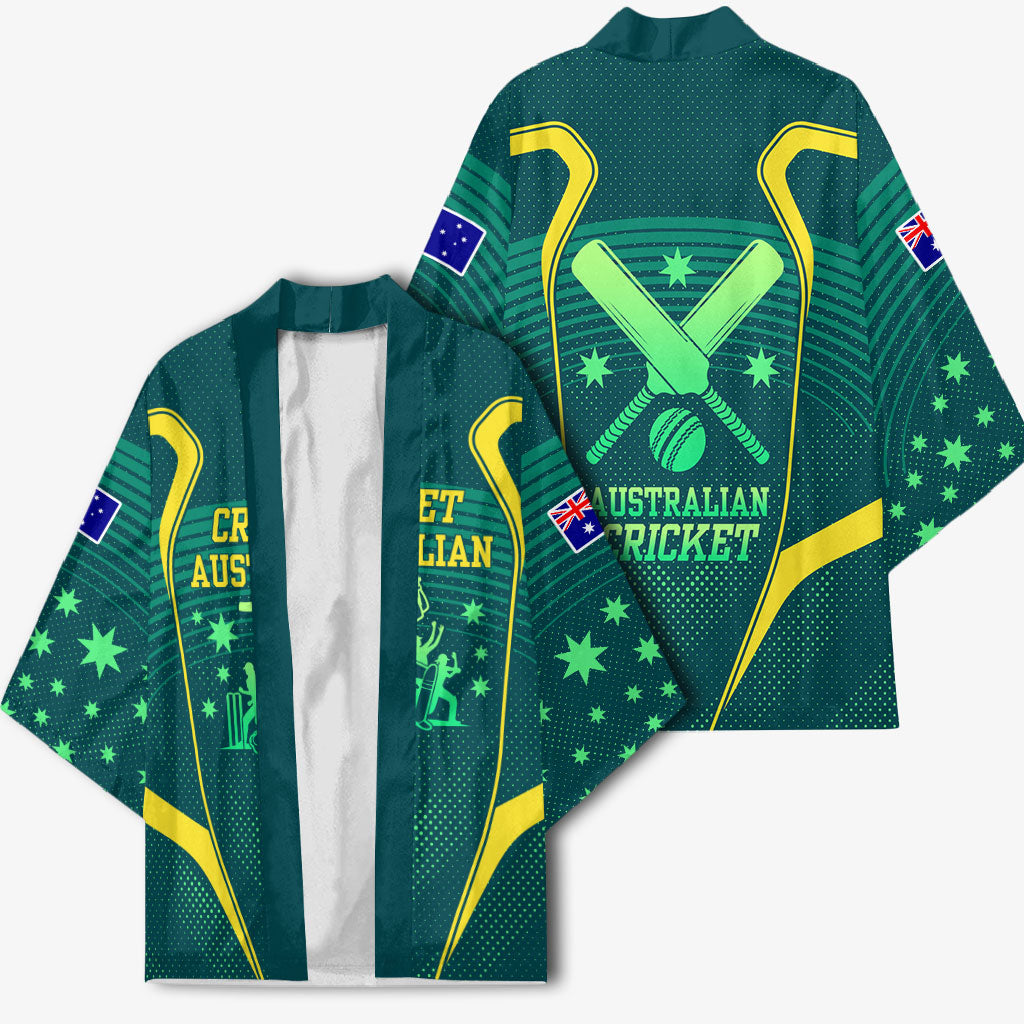 Australian Cricket Kimono Dark Green Halftone Tech Graphic - Southern Cross Stars
