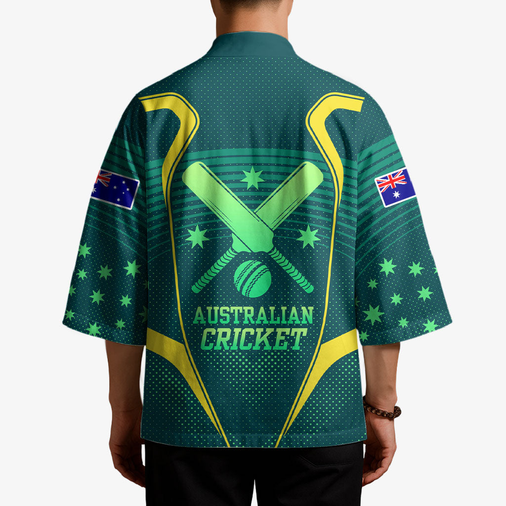 Australian Cricket Kimono Dark Green Halftone Tech Graphic - Southern Cross Stars