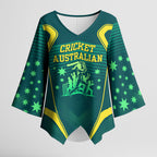 Australian Cricket Kimono Sleeve Blouse Dark Green Halftone Tech Graphic - Southern Cross Stars