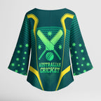 Australian Cricket Kimono Sleeve Blouse Dark Green Halftone Tech Graphic - Southern Cross Stars