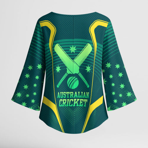 Australian Cricket Kimono Sleeve Blouse Dark Green Halftone Tech Graphic - Southern Cross Stars