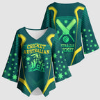 Australian Cricket Kimono Sleeve Blouse Dark Green Halftone Tech Graphic - Southern Cross Stars