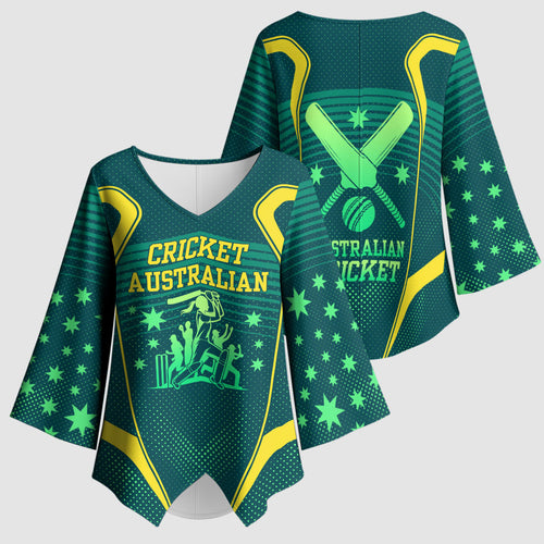 Australian Cricket Kimono Sleeve Blouse Dark Green Halftone Tech Graphic - Southern Cross Stars