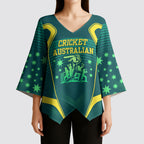 Australian Cricket Kimono Sleeve Blouse Dark Green Halftone Tech Graphic - Southern Cross Stars