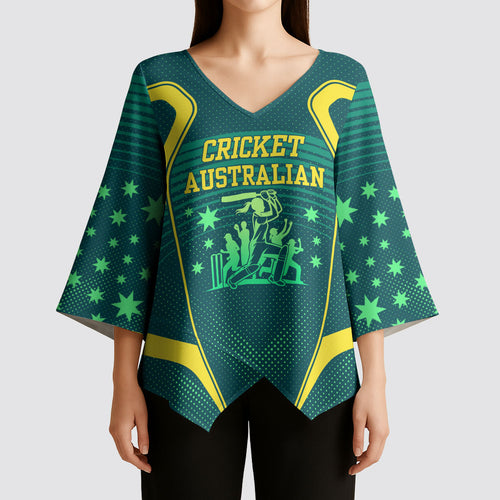 Australian Cricket Kimono Sleeve Blouse Dark Green Halftone Tech Graphic - Southern Cross Stars