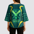 Australian Cricket Kimono Sleeve Blouse Dark Green Halftone Tech Graphic - Southern Cross Stars
