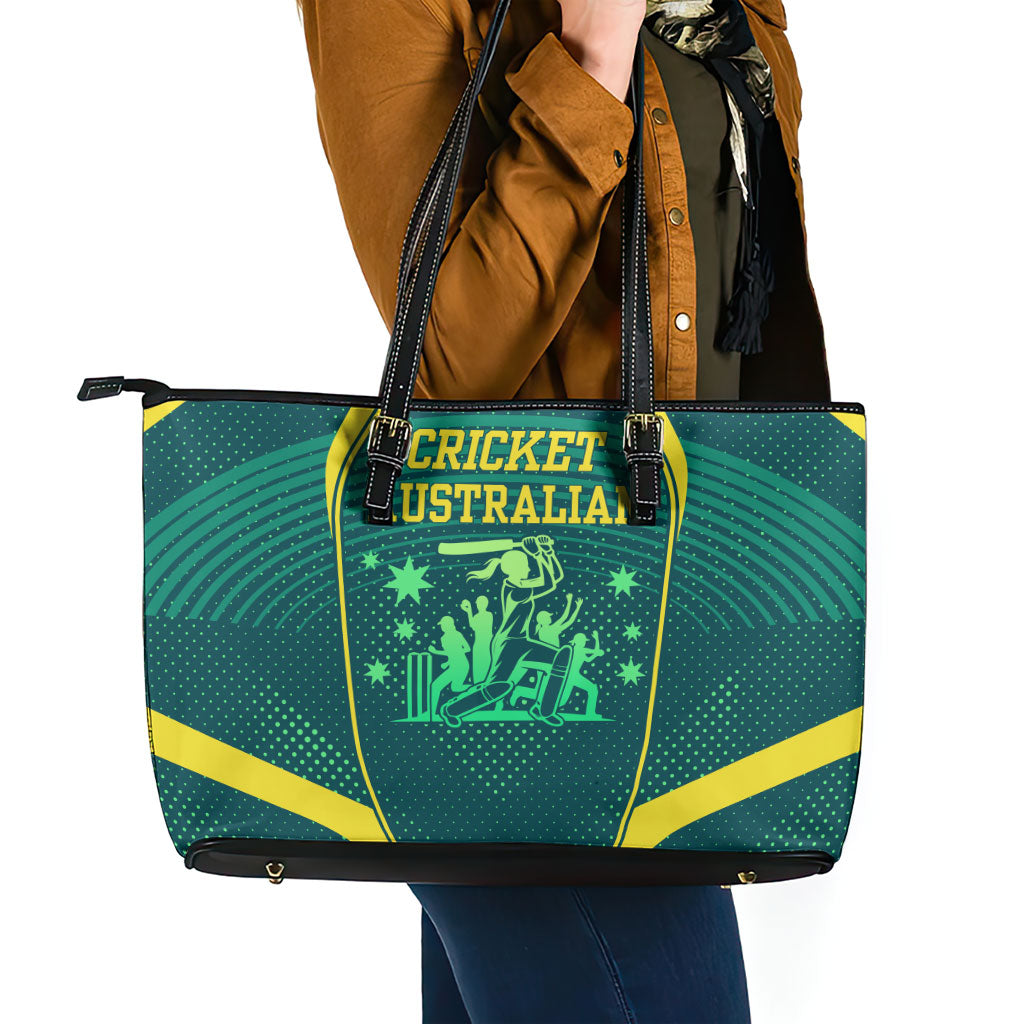 Australian Cricket Leather Tote Bag Dark Green Halftone Tech Graphic - Southern Cross Stars