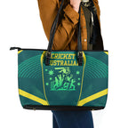 Australian Cricket Leather Tote Bag Dark Green Halftone Tech Graphic - Southern Cross Stars