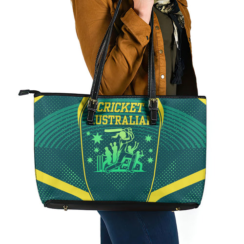 Australian Cricket Leather Tote Bag Dark Green Halftone Tech Graphic - Southern Cross Stars