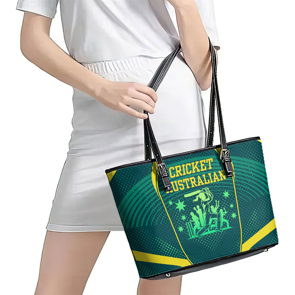 Australian Cricket Leather Tote Bag Dark Green Halftone Tech Graphic - Southern Cross Stars