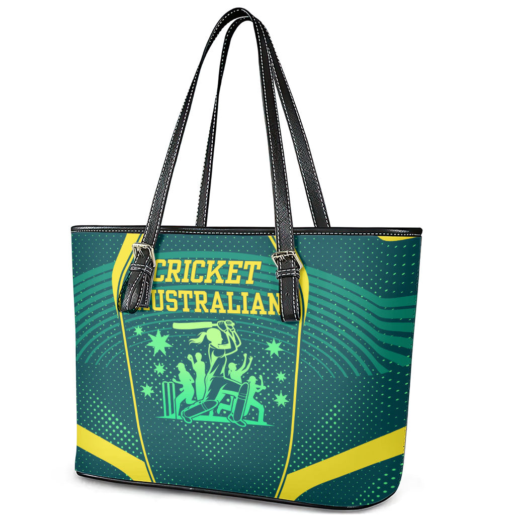Australian Cricket Leather Tote Bag Dark Green Halftone Tech Graphic - Southern Cross Stars