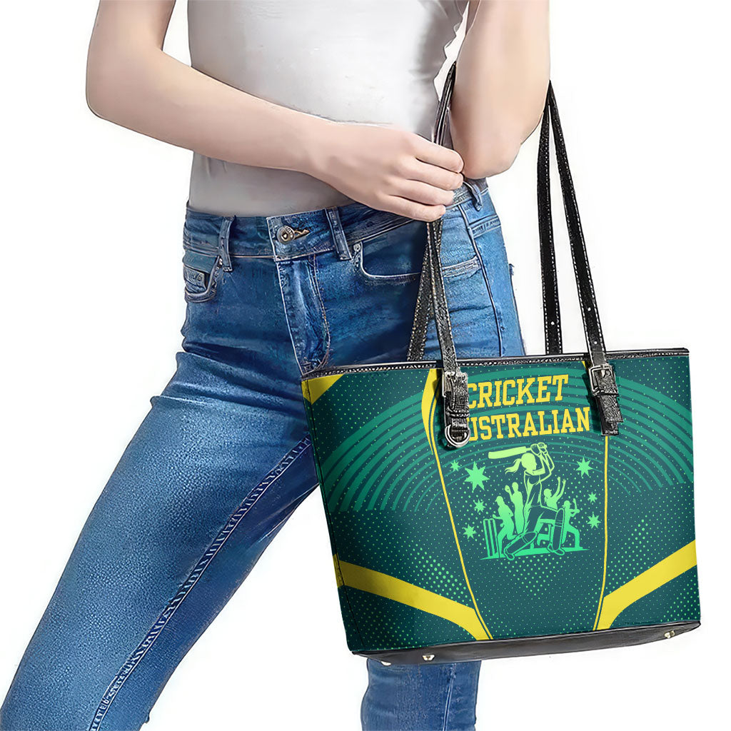 Australian Cricket Leather Tote Bag Dark Green Halftone Tech Graphic - Southern Cross Stars