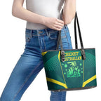 Australian Cricket Leather Tote Bag Dark Green Halftone Tech Graphic - Southern Cross Stars