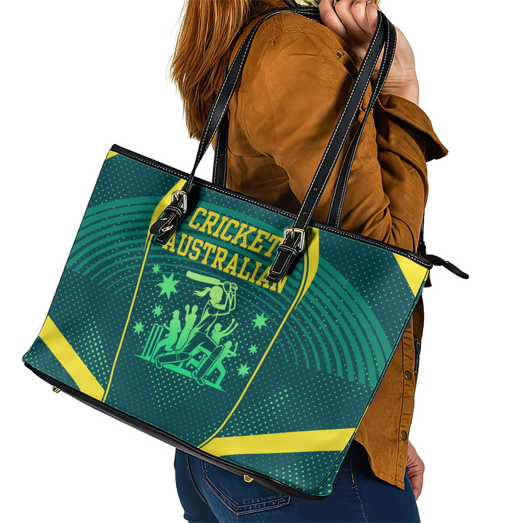 Australian Cricket Leather Tote Bag Dark Green Halftone Tech Graphic - Southern Cross Stars