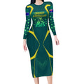 Australian Cricket Long Sleeve Bodycon Dress Dark Green Halftone Tech Graphic - Southern Cross Stars