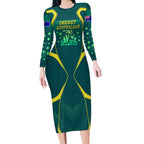 Australian Cricket Long Sleeve Bodycon Dress Dark Green Halftone Tech Graphic - Southern Cross Stars
