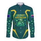 Australian Cricket Long Sleeve Button Shirt Dark Green Halftone Tech Graphic - Southern Cross Stars