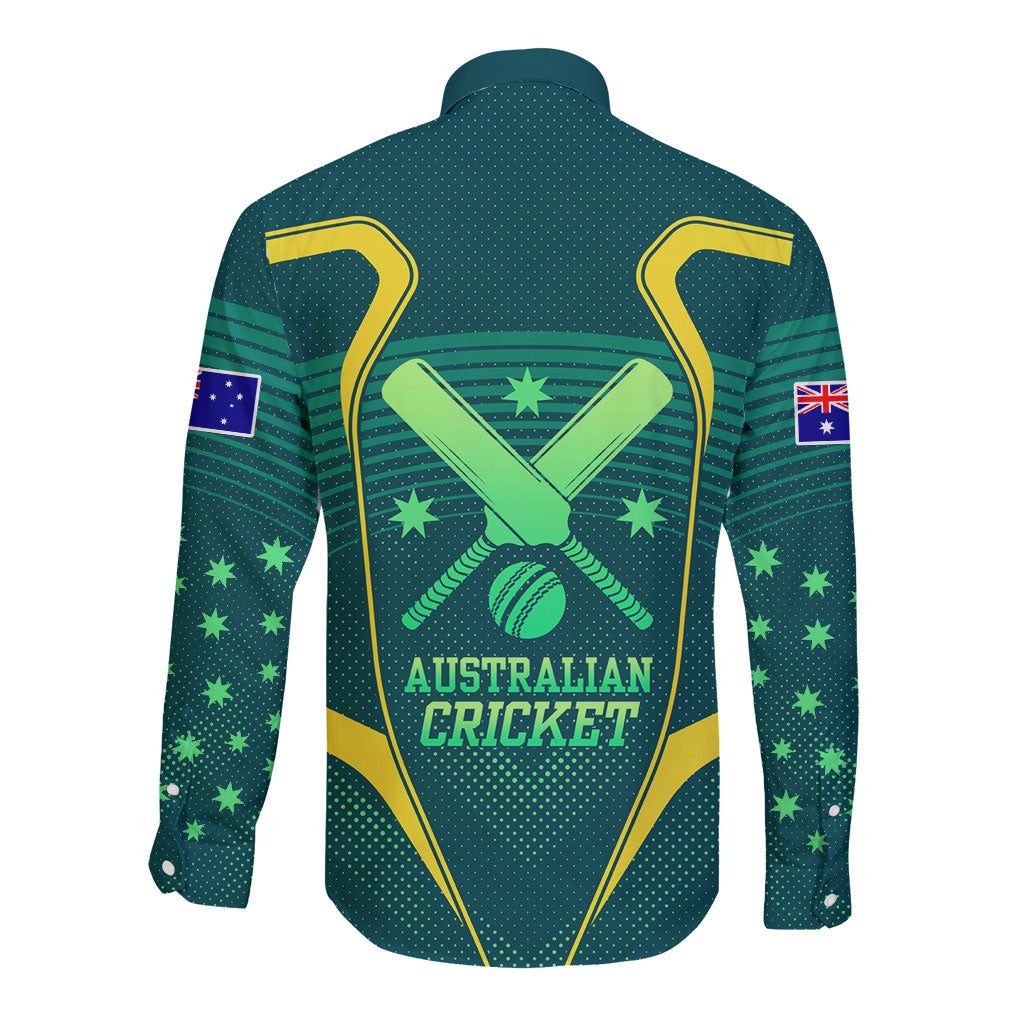 Australian Cricket Long Sleeve Button Shirt Dark Green Halftone Tech Graphic - Southern Cross Stars